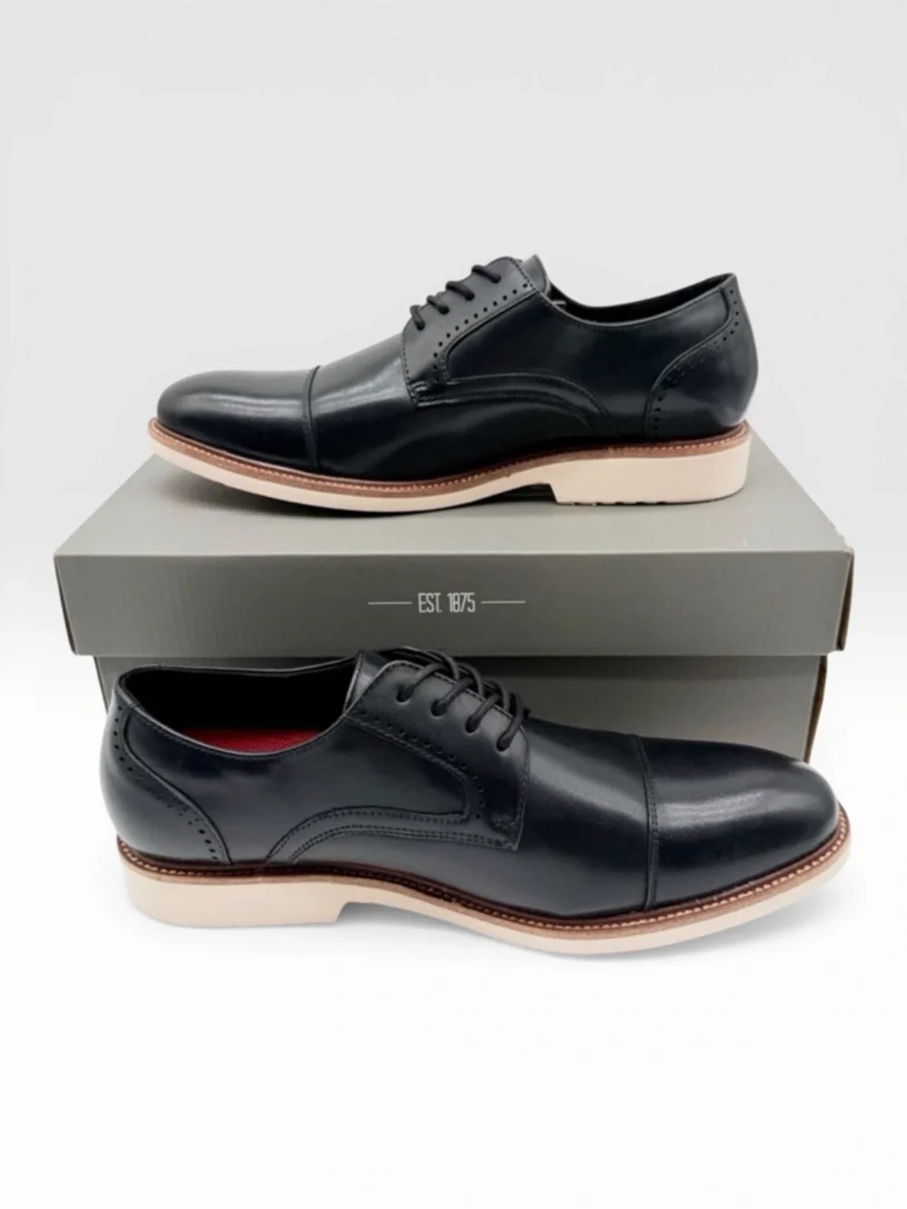 Stacy Adams Wesbridge Leather Cap Toe Oxford Dress Shoes Lace-Up Black 7.5 NEW
